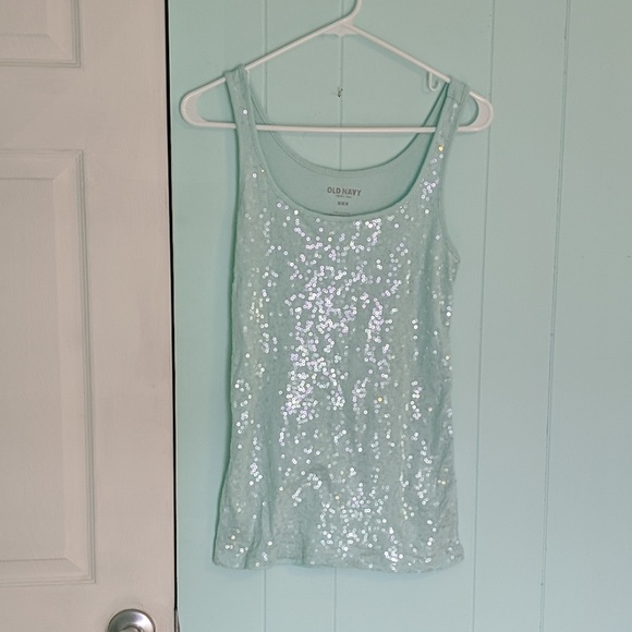 Old Navy Tops - Old Navy Light Blue Sequins Tank SZ M